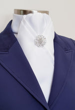 Load image into Gallery viewer, ERA SHARON STOCK TIE - White satin with pleat and silver brooch