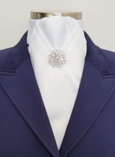 Load image into Gallery viewer, ERA SHARON STOCK TIE - White satin with pleat and silver brooch