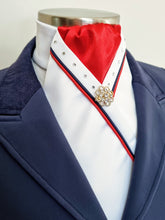 Load image into Gallery viewer, ERA SOPHIE STOCKTIE - White & red with navy & red piping, crystals and brooch