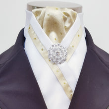 Load image into Gallery viewer, ERA TAYLA STOCK TIE - White satin with gold spot and brooch