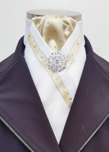 Load image into Gallery viewer, ERA TAYLA STOCK TIE - White satin with gold spot and brooch