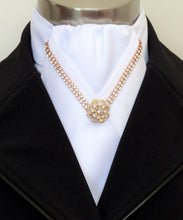 Load image into Gallery viewer, ERA VANESSA STOCK TIE - White with crystal V trim and brooch - Silver or Gold