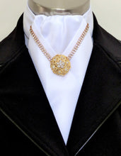 Load image into Gallery viewer, ERA VANESSA STOCK TIE - White with crystal V trim and brooch - Silver or Gold
