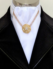 Load image into Gallery viewer, ERA VANESSA STOCK TIE - White with crystal V trim and brooch - Silver or Gold