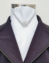 Load image into Gallery viewer, ERA VANESSA STOCK TIE - White with crystal V trim and brooch - Silver or Gold

