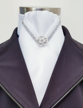 Load image into Gallery viewer, ERA VANESSA STOCK TIE - White with crystal V trim and brooch - Silver or Gold