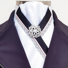 Load image into Gallery viewer, ERA ZARA STOCK TIE - White satin with red, navy or black trim and brooch