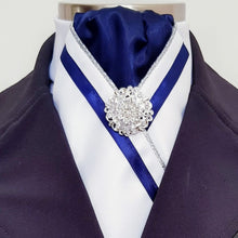 Load image into Gallery viewer, ERA FIONA STOCK TIE - White satin with trim and brooch - 5 colours - Navy, red, burgundy, black
