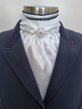 Load image into Gallery viewer, ERA Elle Stock Tie - Soft Ties with black &amp; clear crystal trim, piping and Brooch
