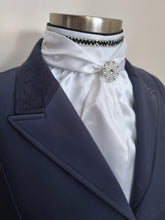 Load image into Gallery viewer, ERA Elle Stock Tie - Soft Ties with black &amp; clear crystal trim, piping and Brooch
