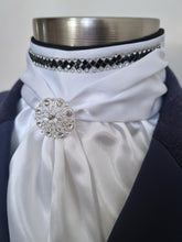 Load image into Gallery viewer, ERA Elle Stock Tie - Soft Ties with black &amp; clear crystal trim, piping and Brooch
