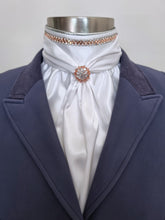 Load image into Gallery viewer, ERA Elle Stock Tie - Soft Ties with Rose Gold &amp; clear crystal trim, piping and Brooch
