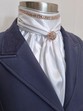 Load image into Gallery viewer, ERA Elle Stock Tie - Soft Ties with Rose Gold &amp; clear crystal trim, piping and Brooch
