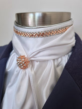 Load image into Gallery viewer, ERA Elle Stock Tie - Soft Ties with Rose Gold &amp; clear crystal trim, piping and Brooch
