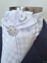 Load image into Gallery viewer, Clearance - ERA DEB STOCK TIE - White Checkerboard satin with brooch
