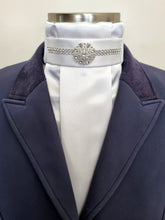 Load image into Gallery viewer, ERA EURO KARA Stock Tie - White pleated satin with crystal trim and brooch
