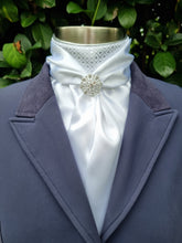 Load image into Gallery viewer, ERA Elle Stock Tie - Soft Ties with silver diamond brocade and Brooch
