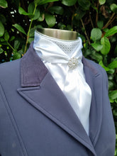 Load image into Gallery viewer, ERA Elle Stock Tie - Soft Ties with silver diamond brocade and Brooch
