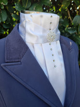 Load image into Gallery viewer, ERA Euro Adelinde Stock Tie - White satin with Crystal detail down front
