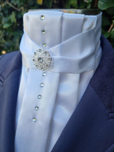 Load image into Gallery viewer, ERA Euro Adelinde Stock Tie - White satin with Crystal detail down front
