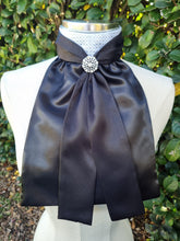 Load image into Gallery viewer, ERA Elle Stock Tie - Black Satin with Soft Ties and Diamond Brocade insert &amp; brooch
