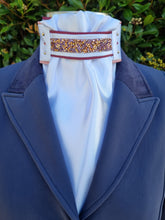 Load image into Gallery viewer, ERA Euro Lyndal Regal Stock Tie - White Satin with Burgundy, Pink &amp; Rose Gold
