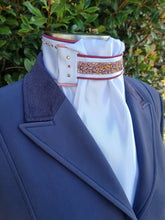 Load image into Gallery viewer, ERA Euro Lyndal Regal Stock Tie - White Satin with Burgundy, Pink &amp; Rose Gold
