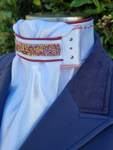 Load image into Gallery viewer, ERA Euro Lyndal Regal Stock Tie - White Satin with Burgundy, Pink &amp; Rose Gold
