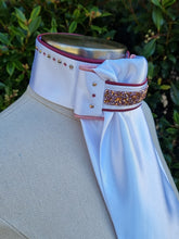 Load image into Gallery viewer, ERA Euro Lyndal Regal Stock Tie - White Satin with Burgundy, Pink &amp; Rose Gold
