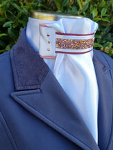 Load image into Gallery viewer, ERA Euro Lyndal Regal Stock Tie - White Satin with Burgundy, Pink &amp; Rose Gold
