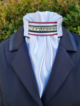 Load image into Gallery viewer, ERA Euro Lyndal Regal Stock Tie - White Satin with Black &amp; Burgundy
