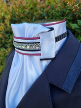 Load image into Gallery viewer, ERA Euro Lyndal Regal Stock Tie - White Satin with Black &amp; Burgundy
