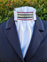 Load image into Gallery viewer, ERA Euro Lyndal Regal Stock Tie - White Satin with Black &amp; Burgundy
