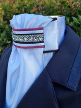 Load image into Gallery viewer, ERA Euro Lyndal Regal Stock Tie - White Satin with Black &amp; Burgundy
