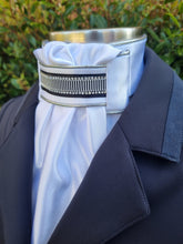 Load image into Gallery viewer, ERA Euro Lyndal Regal Pre-tied Satin Stock Tie - Black &amp; Silver Detail
