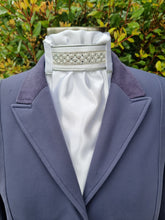 Load image into Gallery viewer, ERA Euro Lyndal Regal Stock Tie - White Satin with silver piping &amp; crystal and pearl trim
