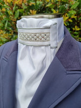 Load image into Gallery viewer, ERA Euro Lyndal Regal Stock Tie - White Satin with silver piping &amp; crystal and pearl trim
