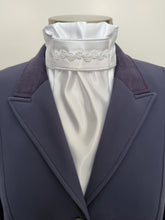 Load image into Gallery viewer, ERA Euro Lyndal Regal Stock Tie - White Satin with white piping &amp; pearl detail
