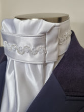 Load image into Gallery viewer, ERA Euro Lyndal Regal Stock Tie - White Satin with white piping &amp; pearl detail
