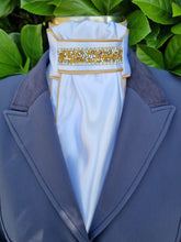 Load image into Gallery viewer, ERA Euro Lyndal Regal Stock Tie - White Satin with gold piping and trim
