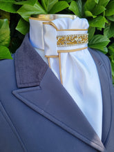 Load image into Gallery viewer, ERA Euro Lyndal Regal Stock Tie - White Satin with gold piping and trim
