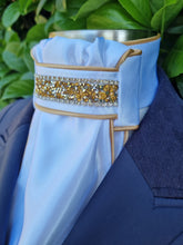 Load image into Gallery viewer, ERA Euro Lyndal Regal Stock Tie - White Satin with gold piping and trim
