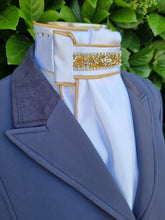 Load image into Gallery viewer, ERA Euro Lyndal Regal Stock Tie - White Satin with gold piping and trim
