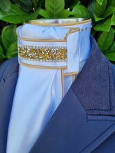 Load image into Gallery viewer, ERA Euro Lyndal Regal Stock Tie - White Satin with gold piping and trim
