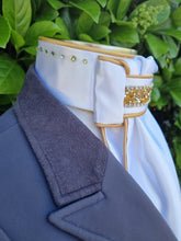 Load image into Gallery viewer, ERA Euro Lyndal Regal Stock Tie - White Satin with gold piping and trim
