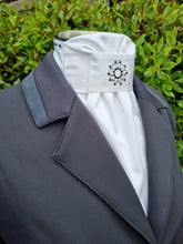 Load image into Gallery viewer, ERA EURO LYNDAL COTTON STOCK TIE - White 100% cotton with black piping &amp; black and clear crystals
