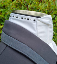 Load image into Gallery viewer, ERA EURO LYNDAL COTTON STOCK TIE - White 100% cotton with black piping &amp; black and clear crystals
