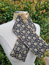 Load image into Gallery viewer, ERA Designer Collection - Pre-tied Stock Tie Plastron Black &amp; Gold Brocade - Lotus
