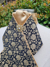 Load image into Gallery viewer, ERA Designer Collection - Pre-tied Stock Tie Plastron Black &amp; Gold Brocade - Lotus
