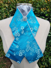 Load image into Gallery viewer, ERA Designer Collection - Pre-tied Stock Tie Plastron Turquoise Oriental Satin with Silver - Imperial
